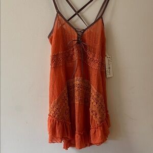 NWT Altar’d State Orange Lace-Up Top with Crochet Details